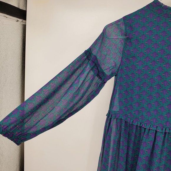 Colorful Planet Girls Green Dress Purple Fleur de Lis Peasan M 7/8 - Picture 7 of 12